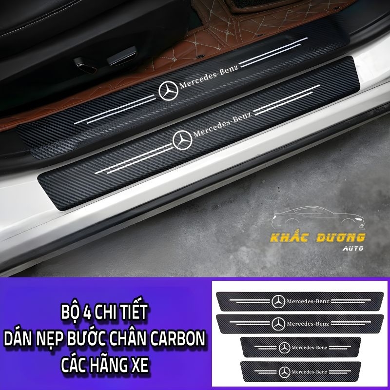 Bộ 4 Decal Carbon dán chống xước bậc cửa xe oto, dán bước chân dán nẹp cốp xe oto Honda Mazda Hyunda