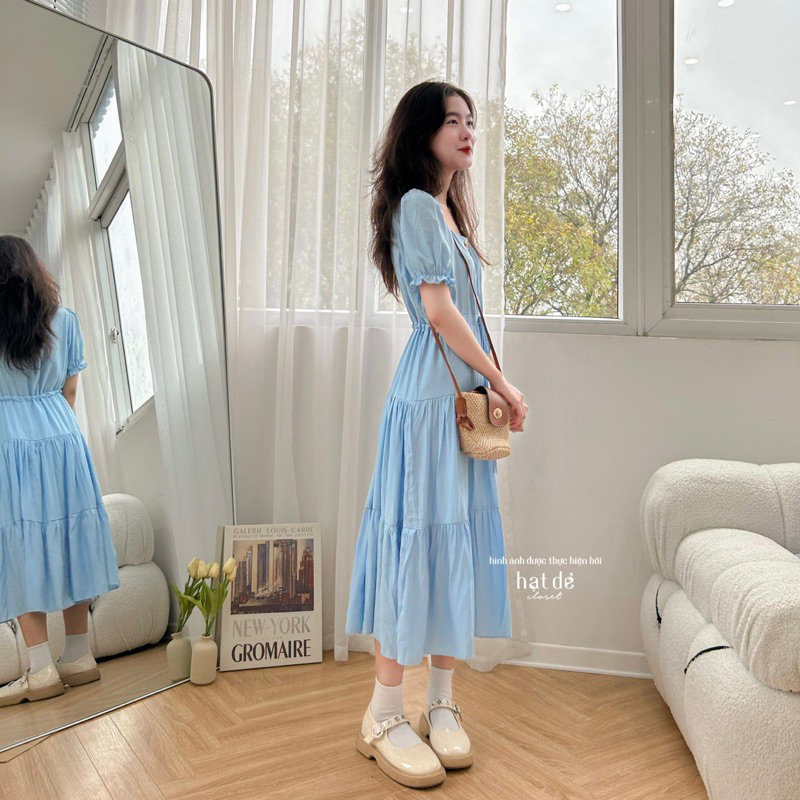 Đầm cổ vuông form dài xoè (ĐẦM BIẾC) ❄️