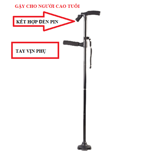Gậy chống cho người già chống trượt có thể gập gọn, kết hợp đèn pin và