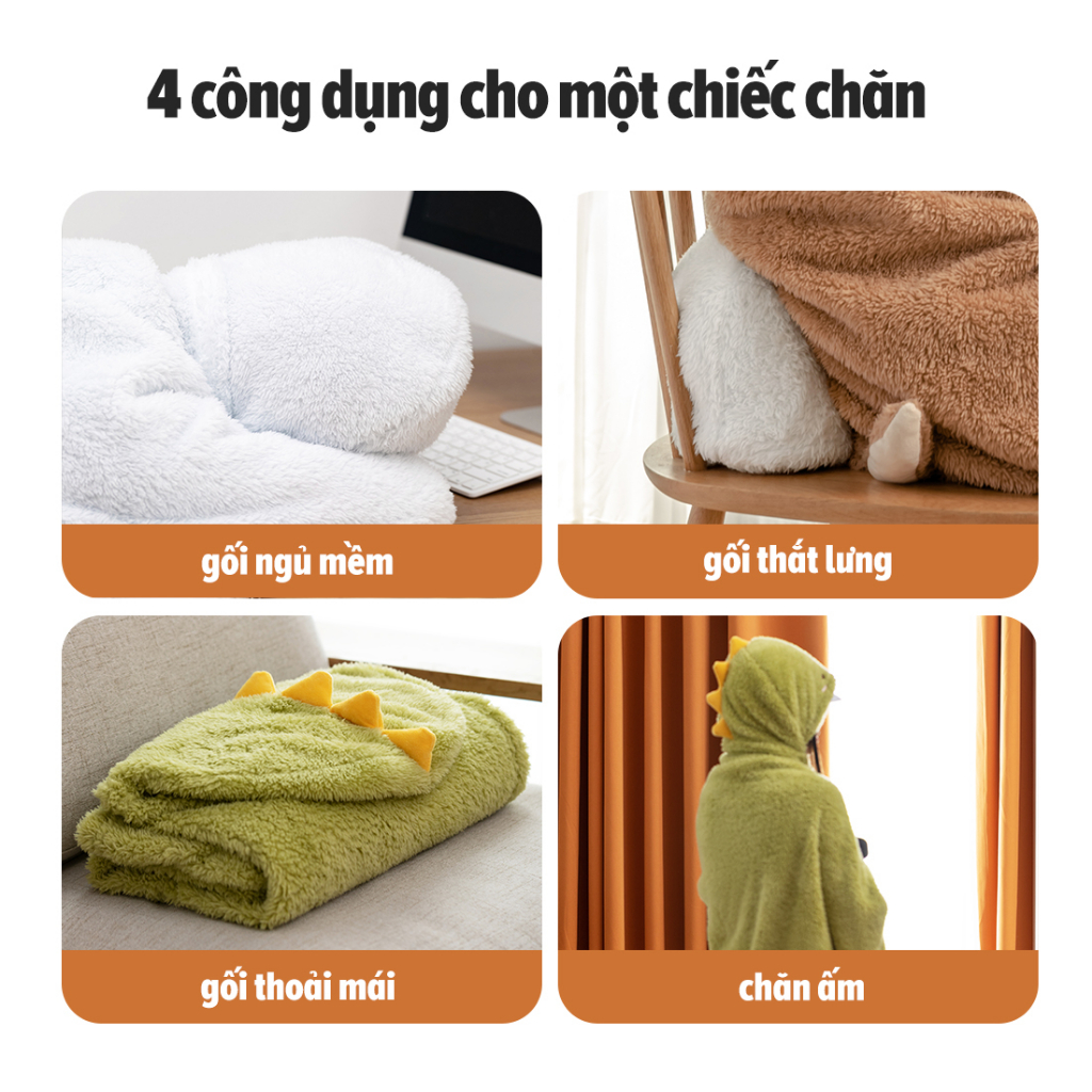 Chăn choàng MINISO chăn trùm đầu mền có nón chăn văn phòng phong cách động vật dễ thương