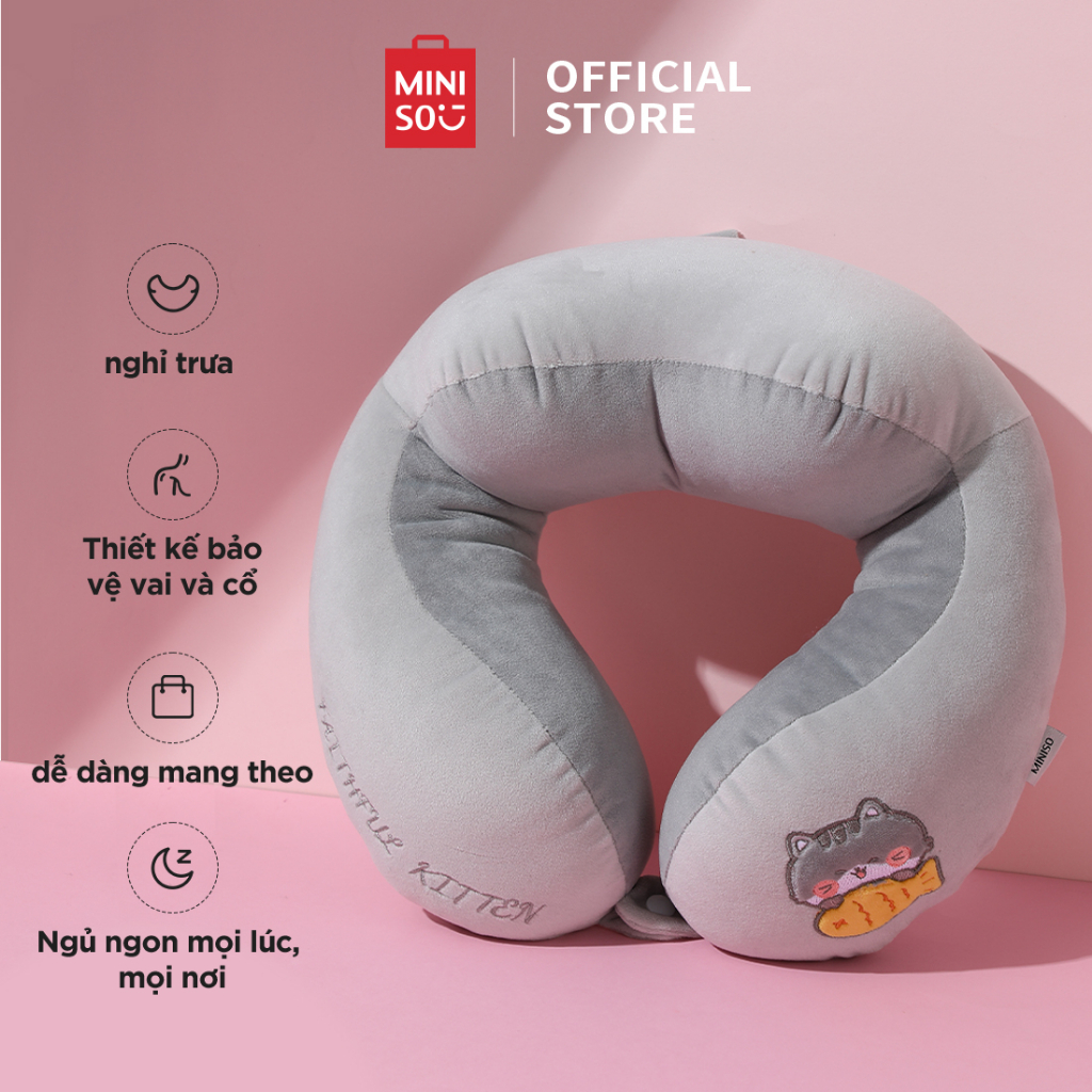 Gối kê cổ chữ U hình thú con Miniso chính hãng màu pastel mềm mại chống mỏi vai gáy