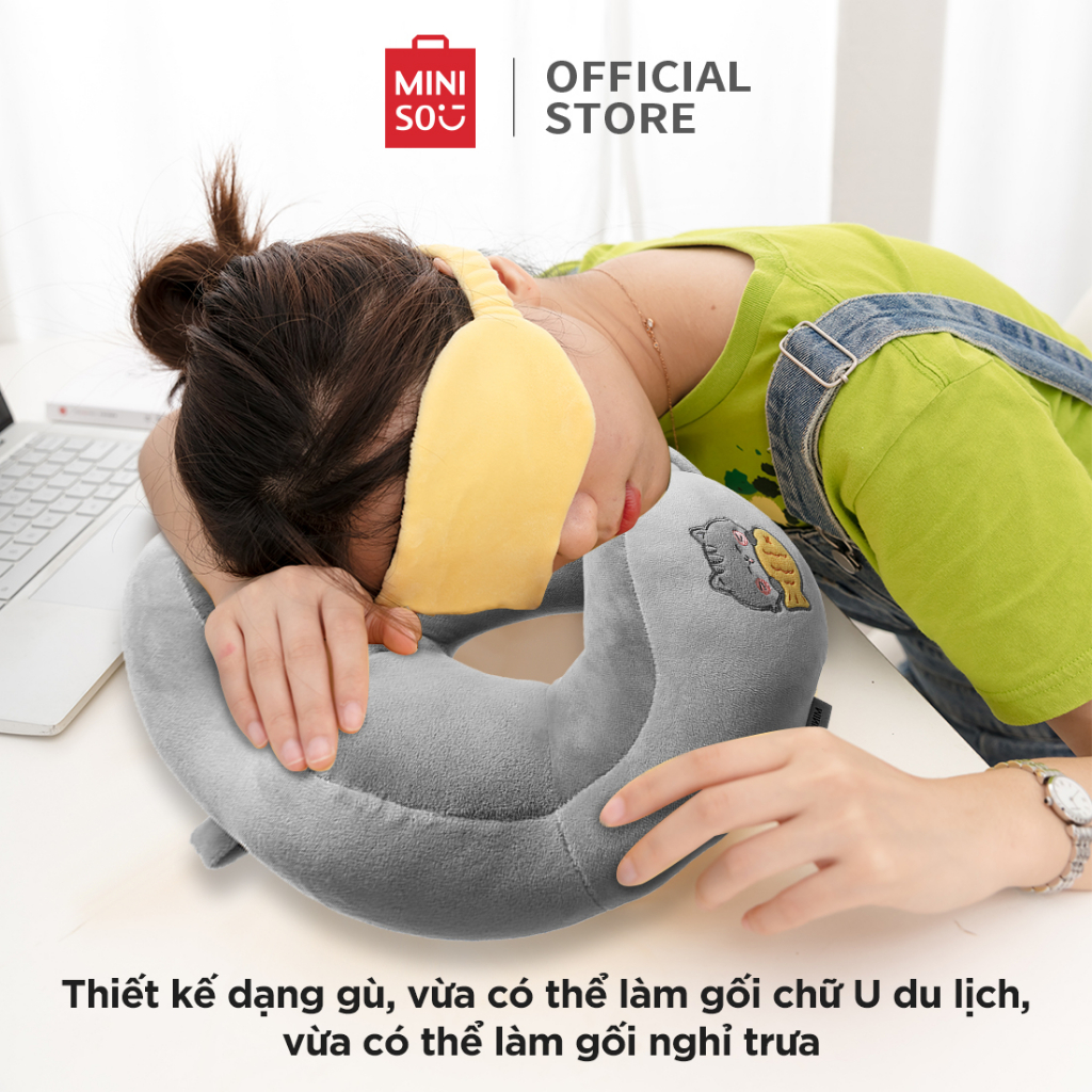 Gối kê cổ chữ U hình thú con Miniso chính hãng màu pastel mềm mại chống mỏi vai gáy