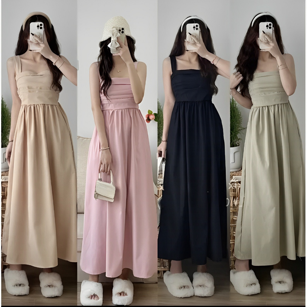 Đầm váy 2 dây dáng dài basic dễ thương, Váy nữ babydoll kiểu hàn form đẹp đi biển VAY3