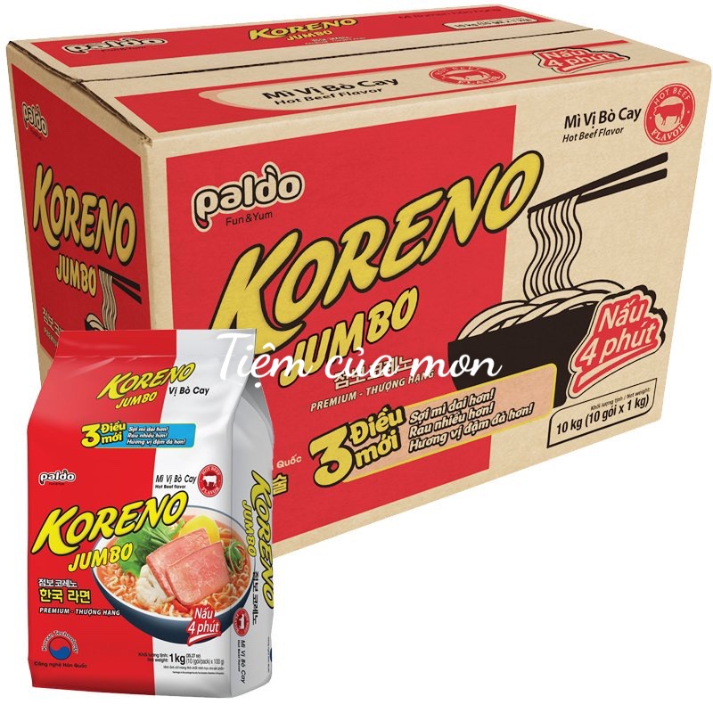 Mì Cân Koreno Gói 1KG ( 10goi) Vị Bò,Vị Kim Chi date mới