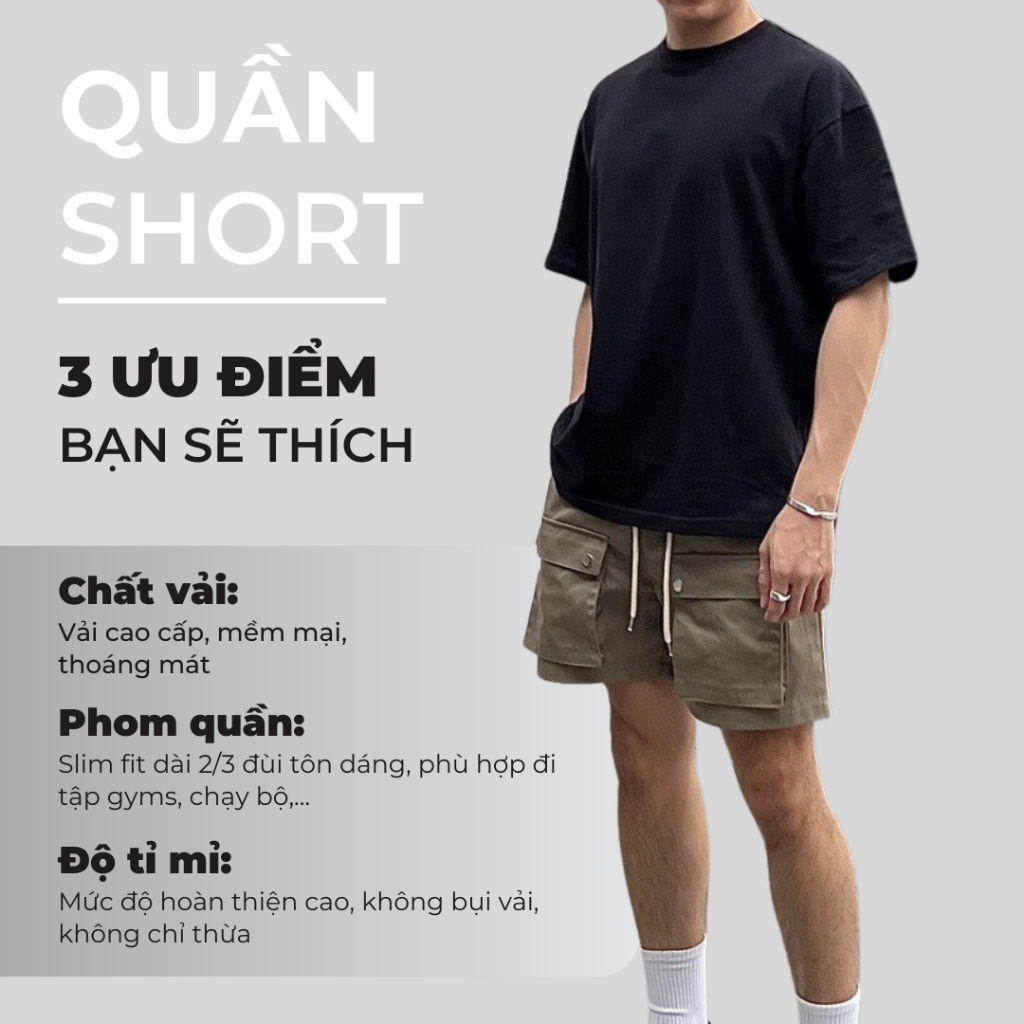 Quần Lửng Nam Màu Xám,Đen, Đen, Kem Quần Short Nam Có Khóa Túi Khóa Tập Gym, Chạy Bộ QDKKH985 | BigBuy360 - bigbuy360.vn