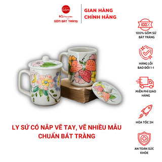 Cốc nước, cốc uống nước đẹp, ly uống nước có nắp gốm bát tràng