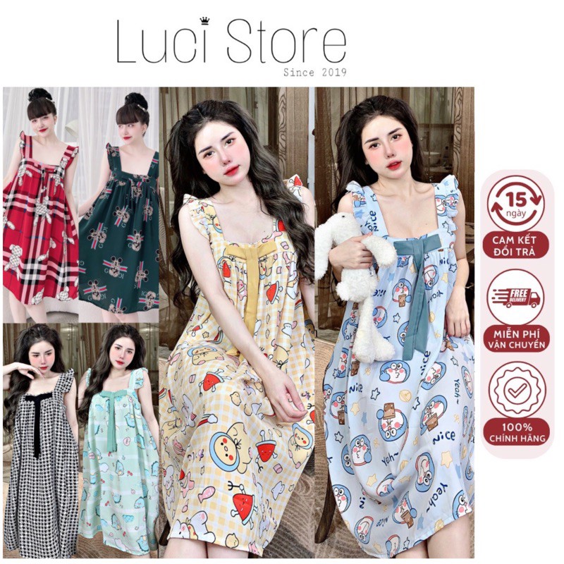 Đầm váy Lụa mặc ngủ mặc nhà cánh tiên 2 dây bản to dễ thương - bầu bí sau sinh mặc thoải mái | BigBuy360 - bigbuy360.vn