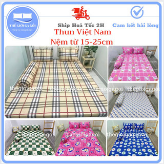 [Nệm cao 13-23cm]❤️Bộ Ga Thun Lạnh Việt Nam cao cấp (1grap+3vỏ gối)