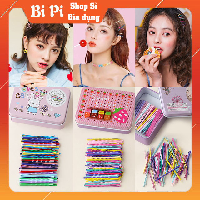 Hộp kẹp tăm Set 100 cái bằng thép nhiều mẫu mã gim tóc ghim chữ U chuyên nghiệp make up tóc phong cách hàn quốc