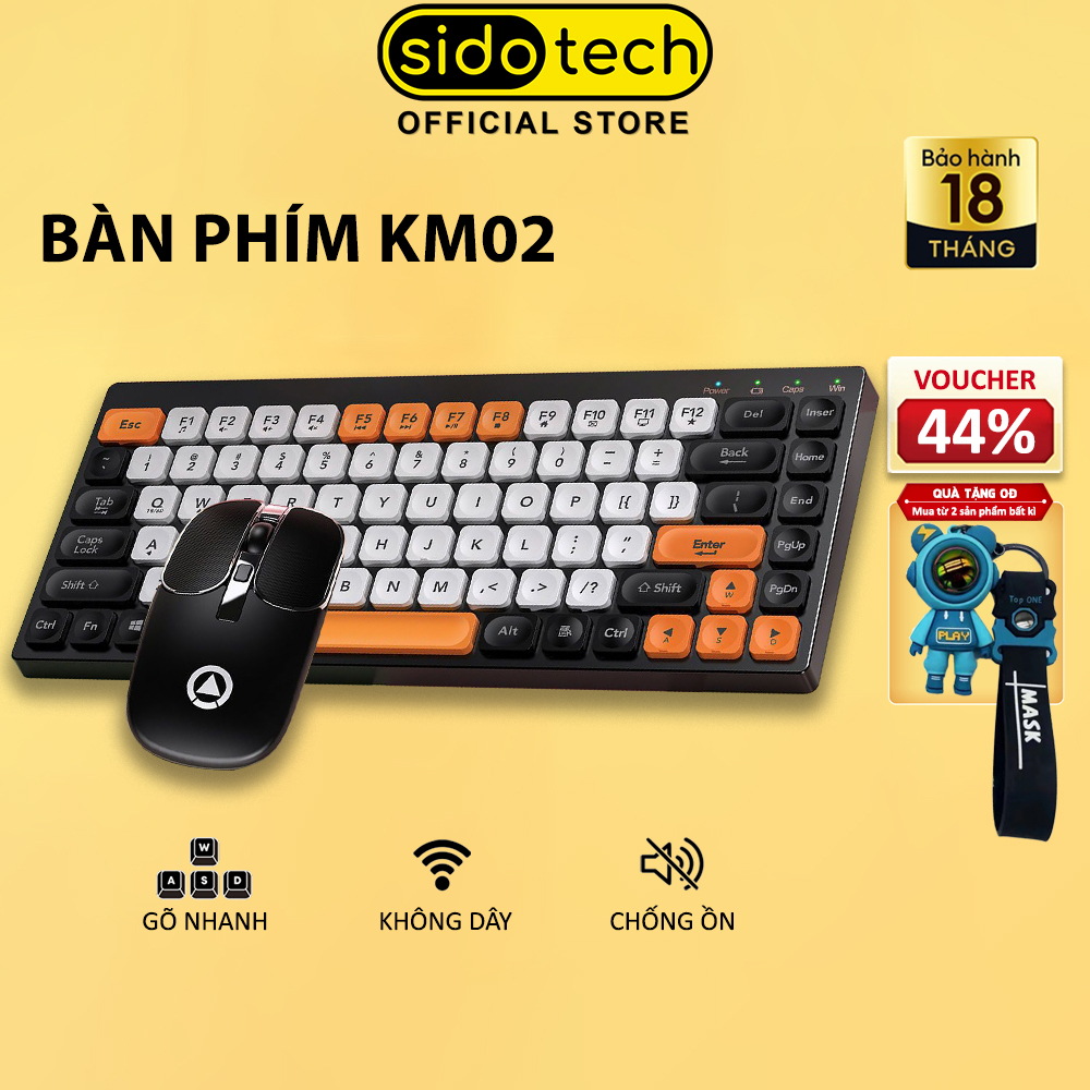 Combo bàn phím chuột không dây SIDOTECH KM02 cho laptop máy tính mini 82 key nhỏ gọn pin sạc làm việc văn phòng