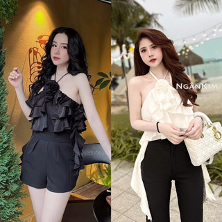 Áo yếm bánh bèo tầng đính hoa siêu xinh sẵn 2 màu