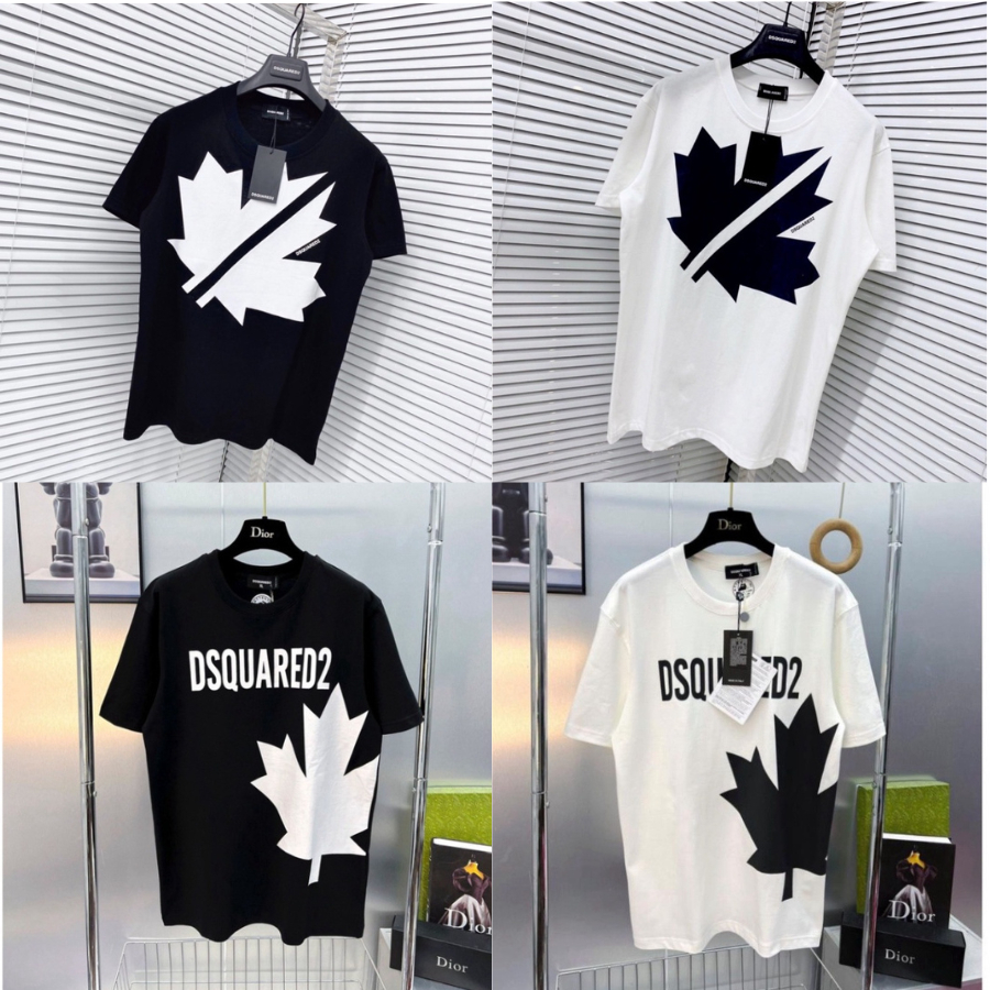 Áo phông nam nữ Premium Cotton in hình logo lá chữ DSQ2 vải dày dặn co giãn 4 chiều cao cấp 2023