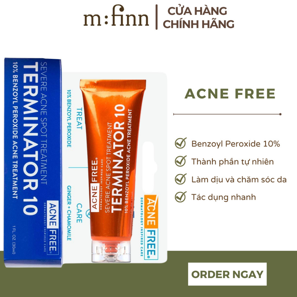 AcneFree Terminator 10 Kem giảm mụn trứng cá bằng Benzoyl Peroxide 10% Kem mụn hiệu quả tối đa - mfinn