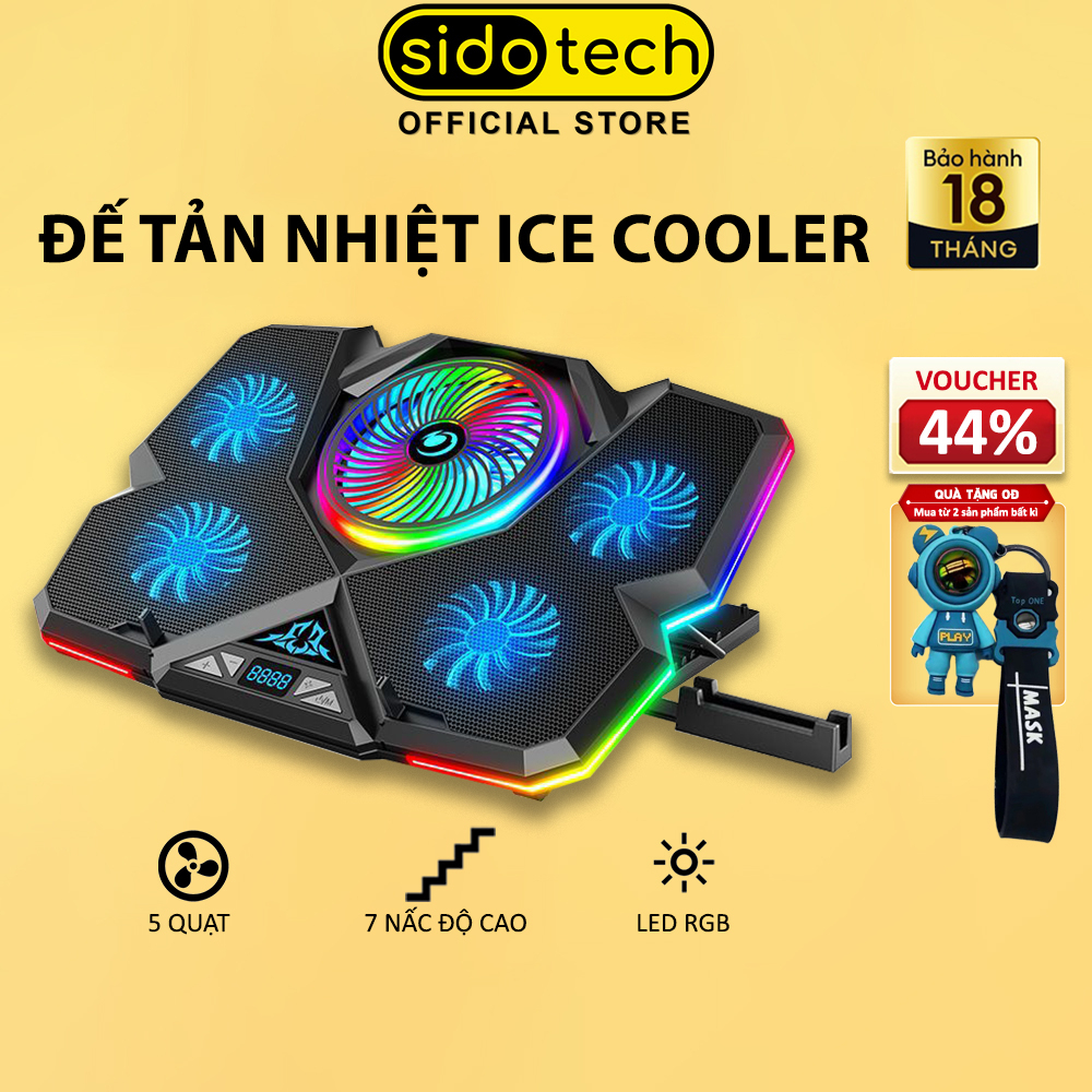 Đế tản nhiệt laptop Sidotech ICE COOLER với 5 quạt làm mát nhanh đèn led