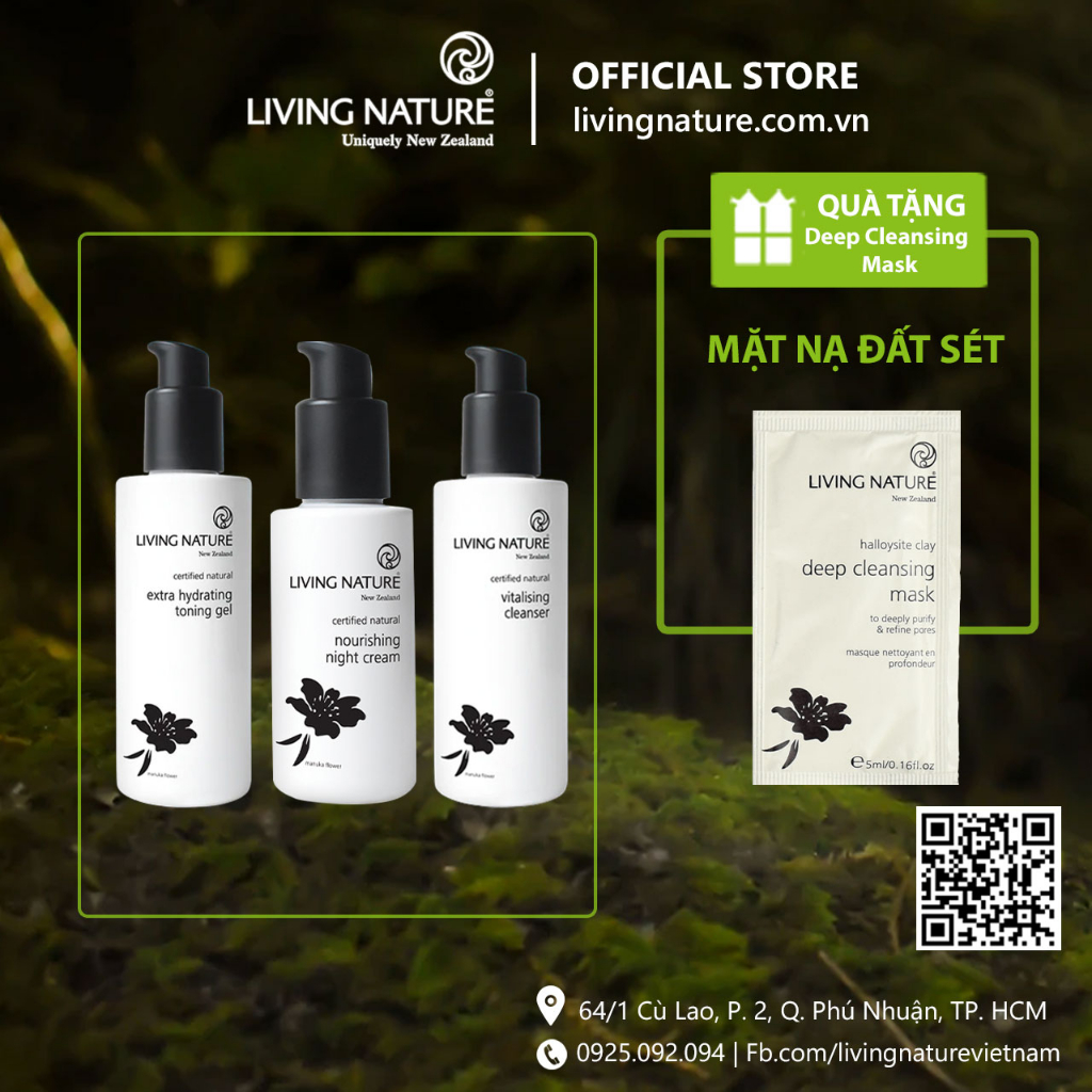 Bộ ba chăm sóc da khô Extra Hydrating Toning Gel 120ml, Nourishing Night Cream 60ml, Vitalising Cleanser 120ml
