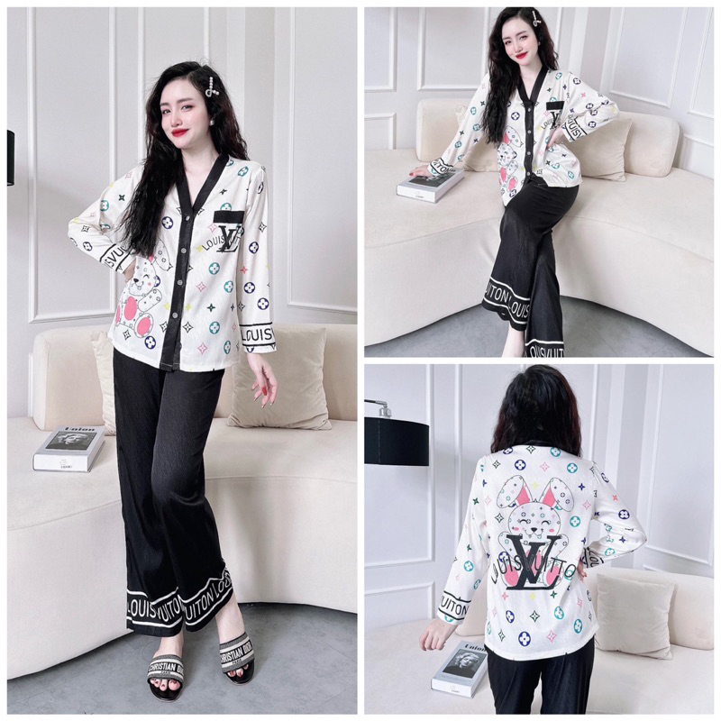SP_76 Đồ bộ pijama BOLOBALA áo cổ Y tay dài , quần dài lụa xước hàng mới về cực chất