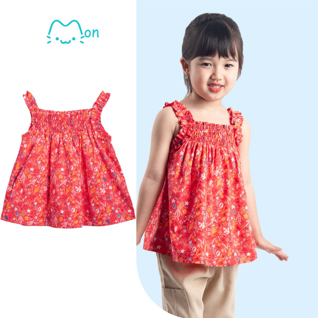 Áo hai dây cho bé gái 2 - 6 tuổi chất cotton họa tiết tươi sáng, hợp mặc nhà, đi học, đi chơi MonBabies A2DG23S07
