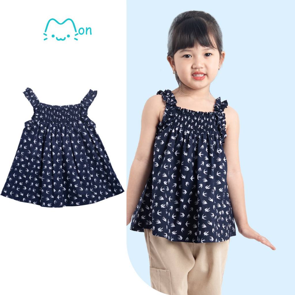 Áo hai dây bé gái hoa nhí chất cotton , phù hợp mặc nhà, đi chơi, đi học, cho bé 2,3,4,5,6,7,8,9 MonBabies A2DG23S07