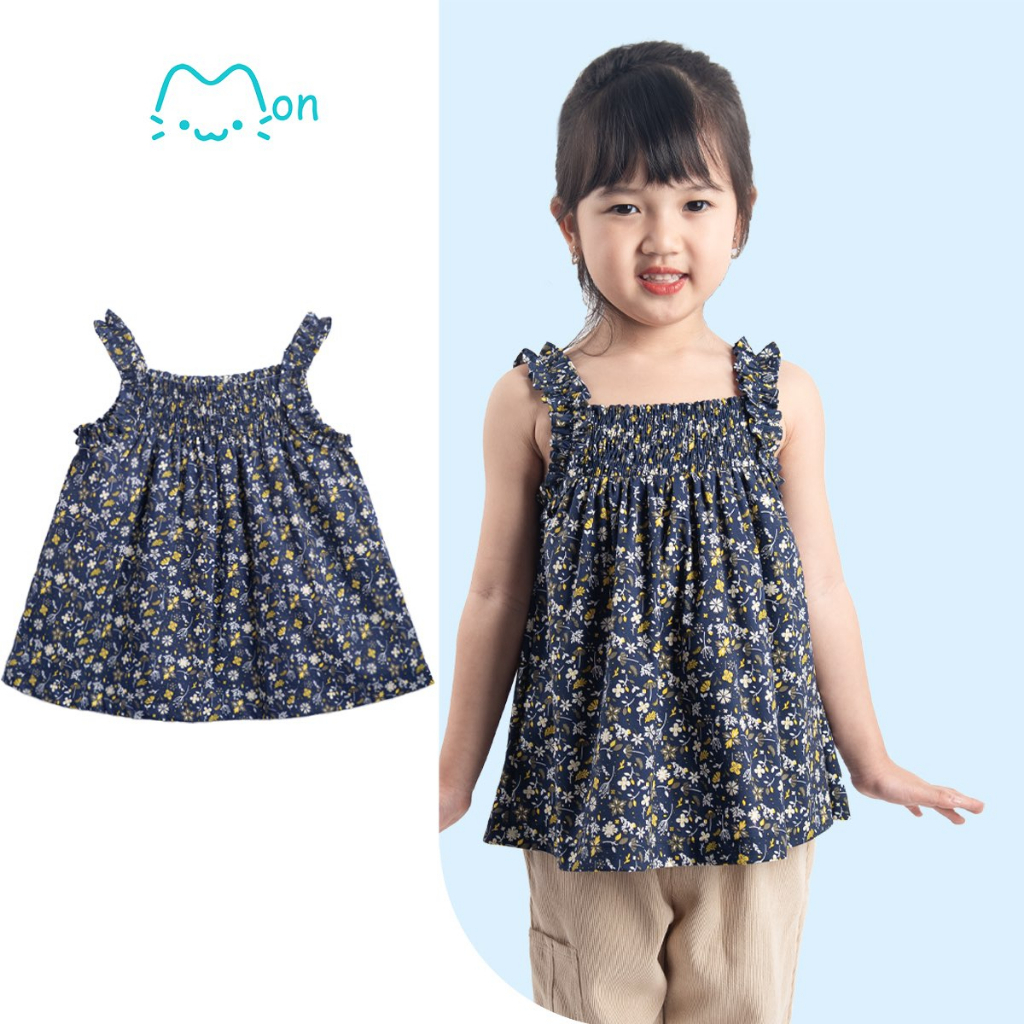 Áo hai dây cho bé gái chất cotton họa tiết tươi sáng, áo hai dây cho bé gái hoa nhí, cho bé 2-6T MonBabies A2DG23S07