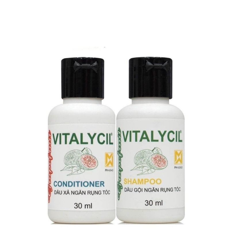 Bộ mini gội xả bưởi giảm rụng hỗ trợ mọc tóc mùi hương bưởi thư giãn 30ml × 30ml Vitalycil
