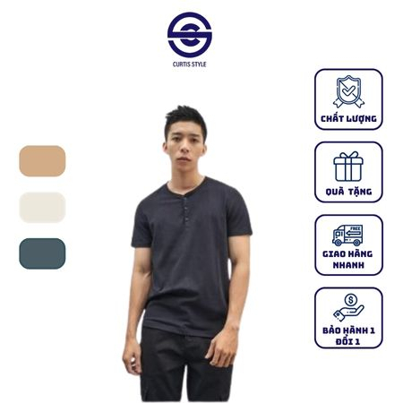 Áo Thun Tay Ngắn Nam Cổ Trụ Trơn Curtis Style Vải Cotton Thoáng Mát Mùa Hè Form Fitted AT2109