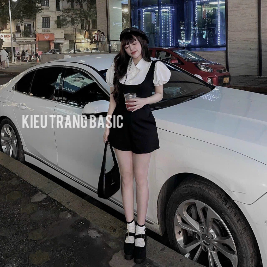 Jum liền cổ sơ mi tay phồng có túi