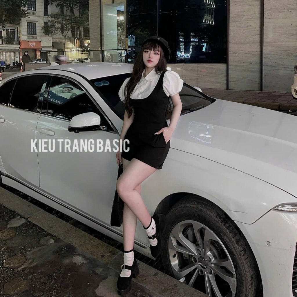 Jum liền cổ sơ mi tay phồng có túi