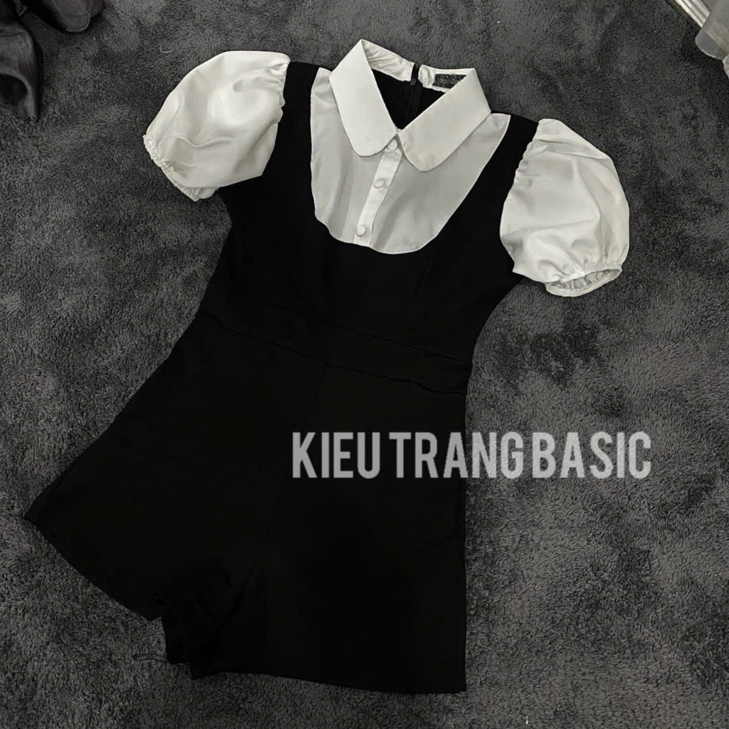 Jum liền cổ sơ mi tay phồng có túi