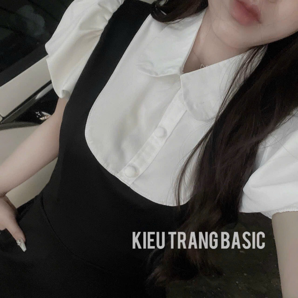 Jum liền cổ sơ mi tay phồng có túi