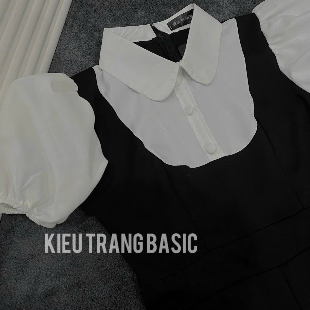 Jum liền cổ sơ mi tay phồng có túi