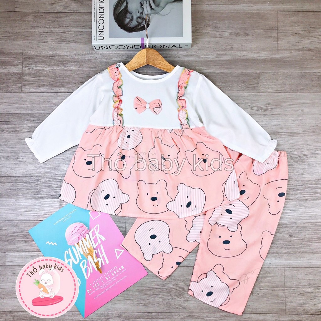 Bộ lanh dài bé gái ,vải lanh,tole mềm mát, thấm hút mồ hôi cho bé thỏ baby kids