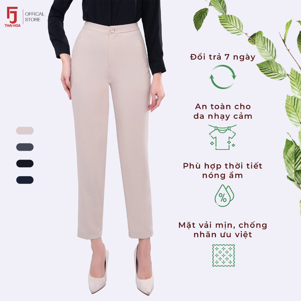 Quần baggy nữ công sở sợi gỗ sồi Thái Hòa QAW1816-R15 (74% tinh chất)