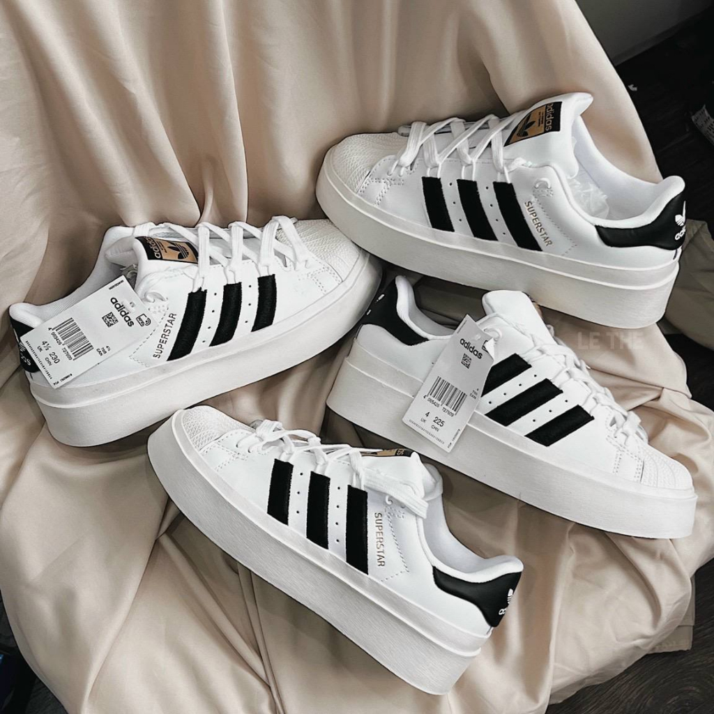 Giày adidas superstar Bonega Cloud White trắng đen mũi vân sò, giày mũi sò độn đế cao mới full box