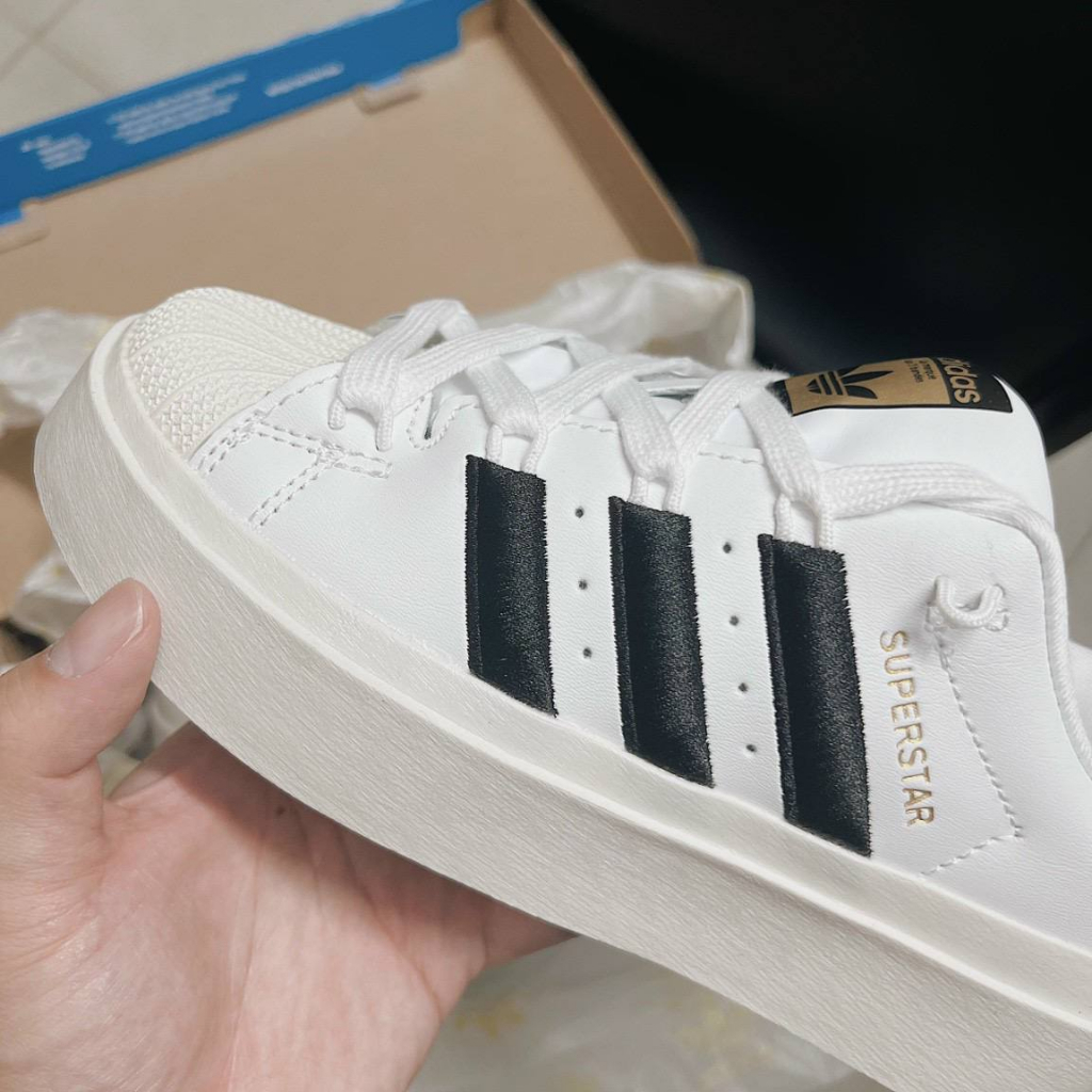 Giày adidas superstar Bonega Cloud White trắng đen mũi vân sò, giày mũi sò độn đế cao mới full box
