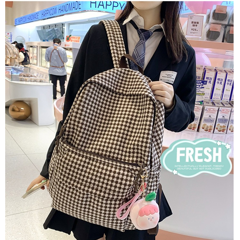 Balo Nữ Họa Tiết Caro Cao Cấp Phong Cách Hàn Quốc Thời Trang KAYLEE KT 43x31x13 cm BLV02