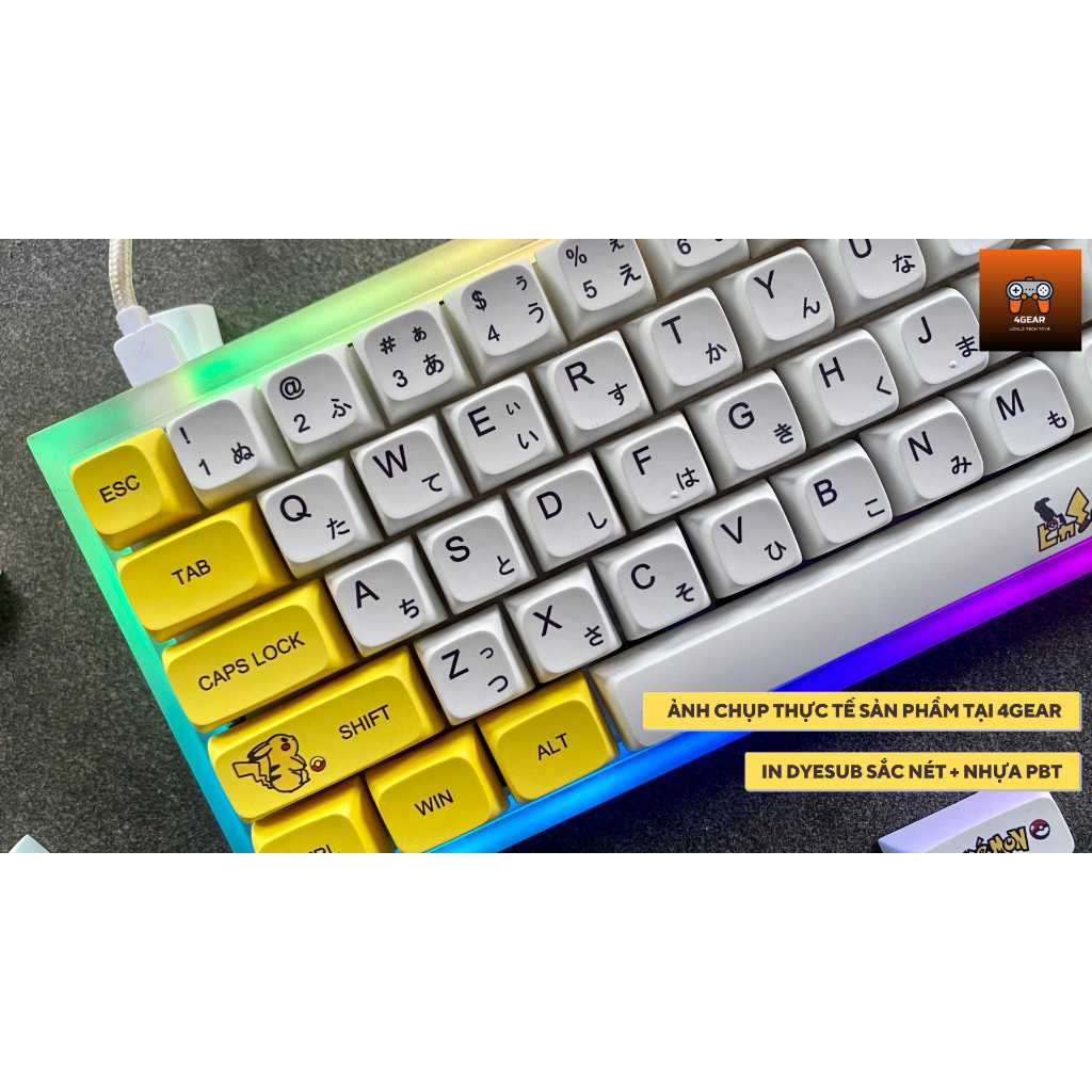 Keycap XDA Pikachu Song ngữ PBT Dyesub 126 phím dành cho bàn phím cơ