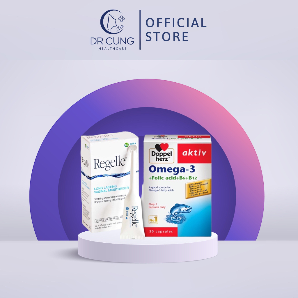 Combo Giảm Khô Hạn Regelle, Omega 3 - Dưỡng Ẩm Da, Giảm Khô Rát, Phục Hồi và Trẻ Hóa Âm Đạo [Chính Hãng]