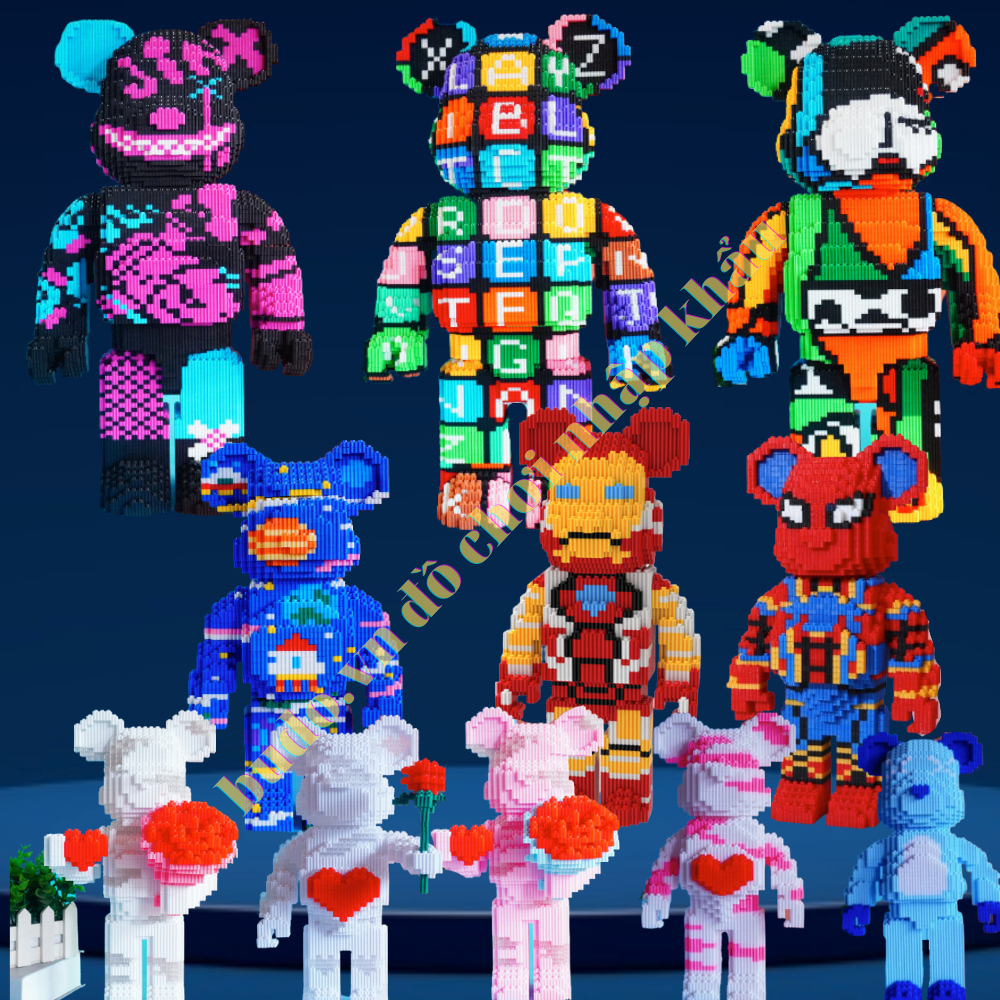xếp hình le.go Gấu Bearbrick ironman jinx phi hành gia 36cm lắp ráp mô hình cỡ lớn bear brick nanoblocks nano 3d