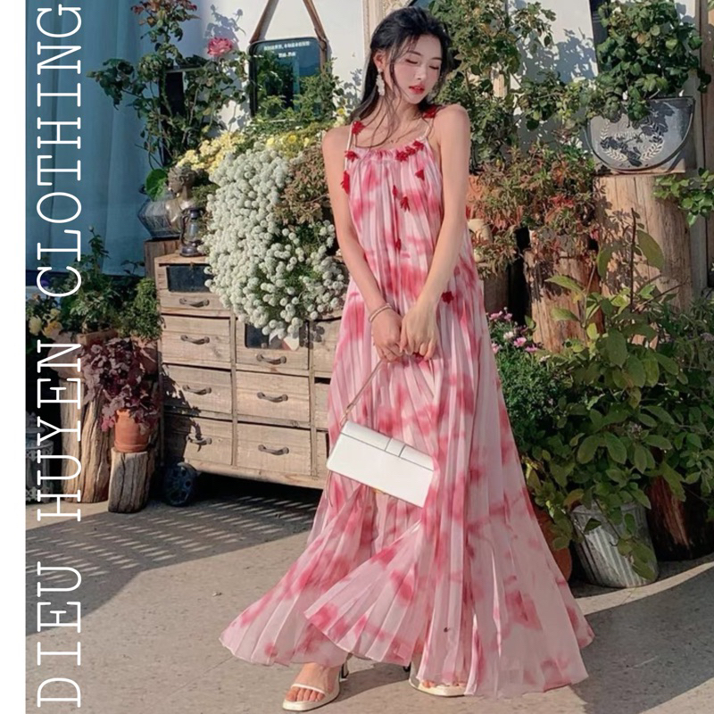 Đầm Xòe Xếp Ly Kiểu Pháp Sang Trọng Thiết Kế Ngọt Ngào Màu Hồng Cao Cấp Retro Vintage Taobao
