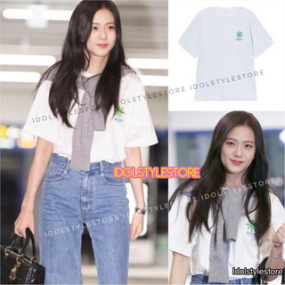 (kèm card) áo thun tay lỡ hoa xanh sân bay Flower Jisoo Blackpink