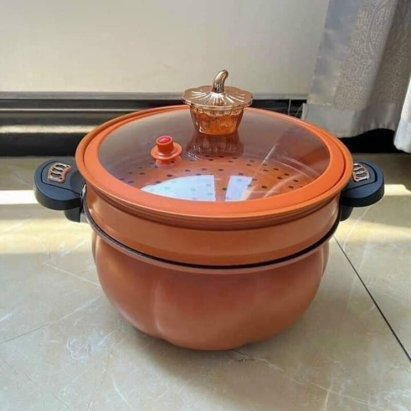 Nồi Áp Suất Quả Bí Ngô Siêu Chống Dính 8L Đa Năng, Hầm Gà, Cháo, Nồi Chiên, Xào Nấu