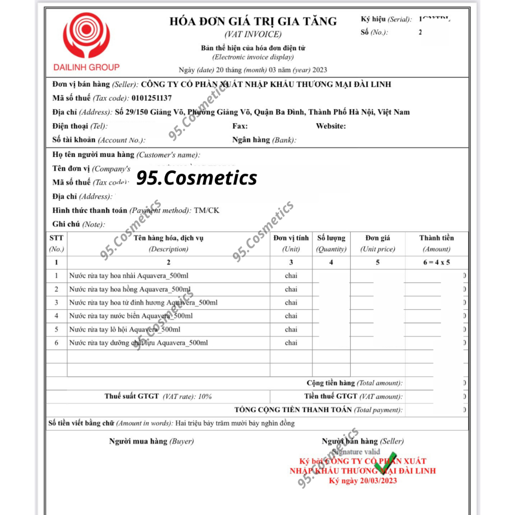 Nước Rửa Tay Aqua Vera 500ml Hương Hoa Nhài, Thơm Dịu Dưỡng Da Tay