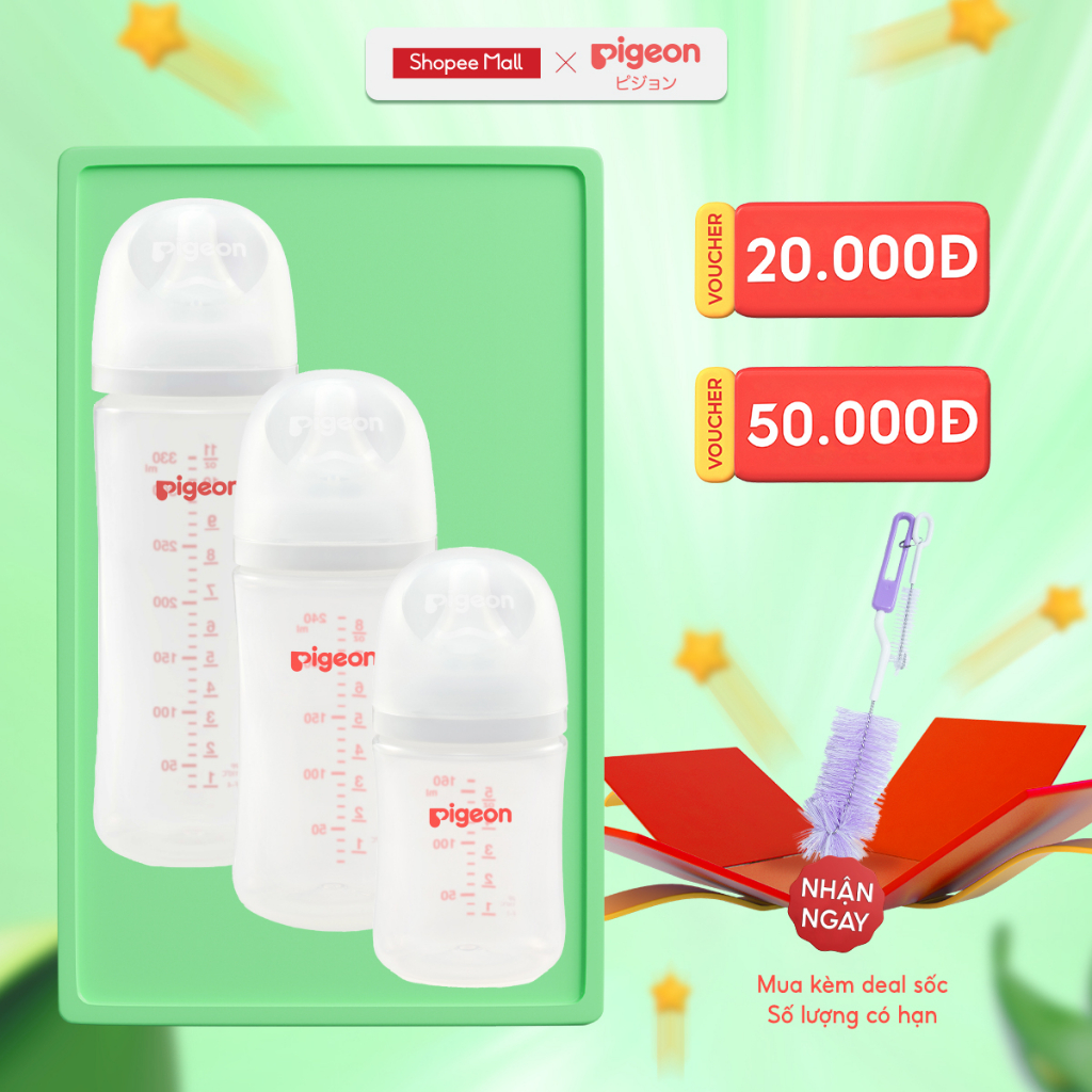 Bình sữa Softouch PP Plus Pigeon thế hệ III 160ml/240ml/330ml