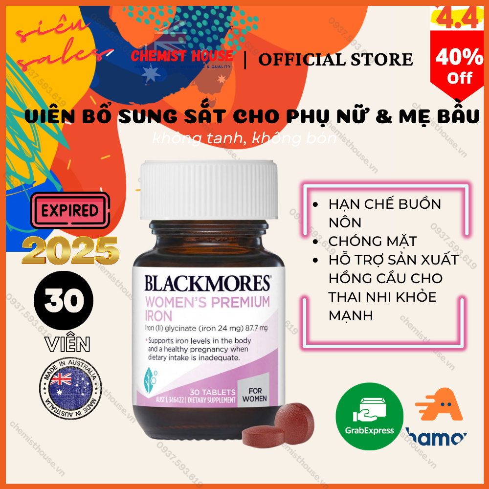 Blackmores Pregnancy Iron - Viên uống bổ sung sắt cho mẹ bầu 30 Viên cao cấp không bón không tanh