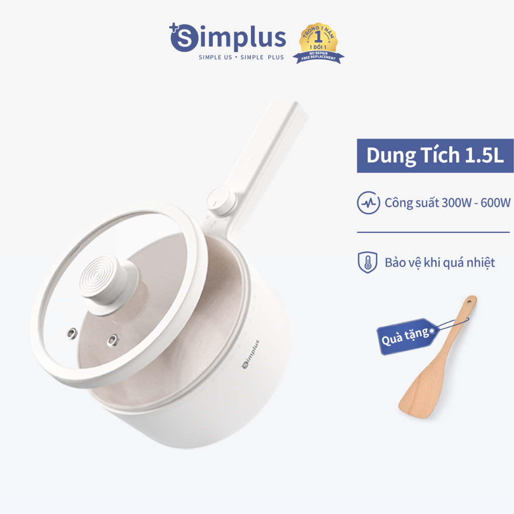 Nồi nấu lẩu Simplus DZGH002WH01 đa năng chống dính điều chỉnh nhiệt độ tay cầm dài 1.5L