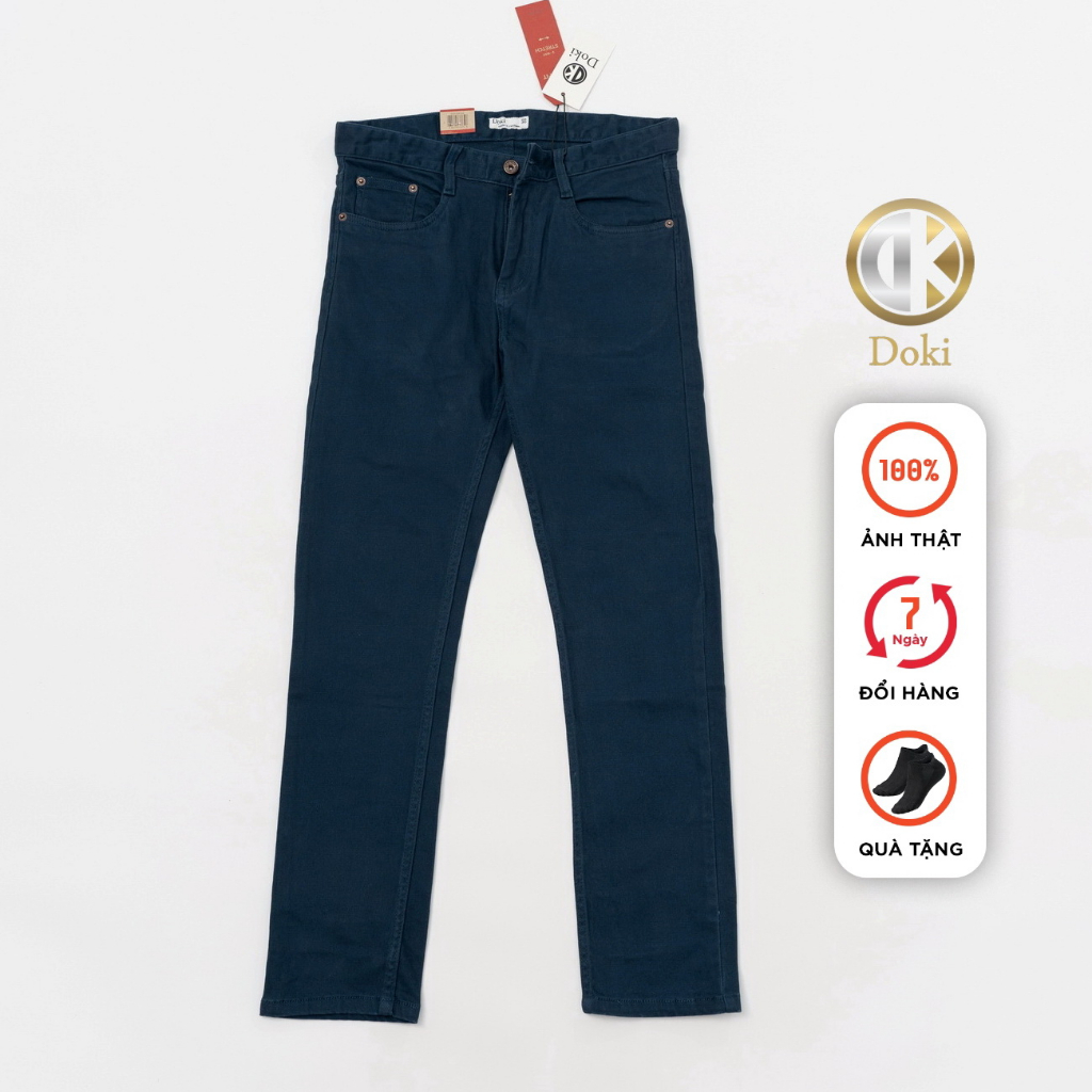 Quần Kaki Jean - Doki cao cấp co giãn 4 chiều, Quần kaki nam màu xanh trơn dáng ôm chất vải dầy dặn mềm mịn