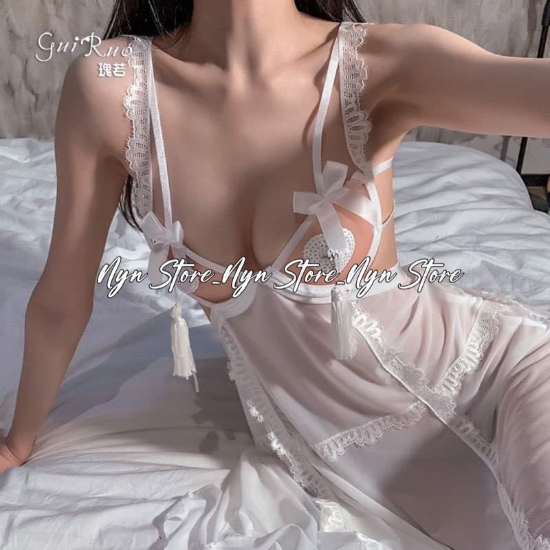 Váy ren hở ngực có gọng xẻ sau Cao Cấp quảng châu