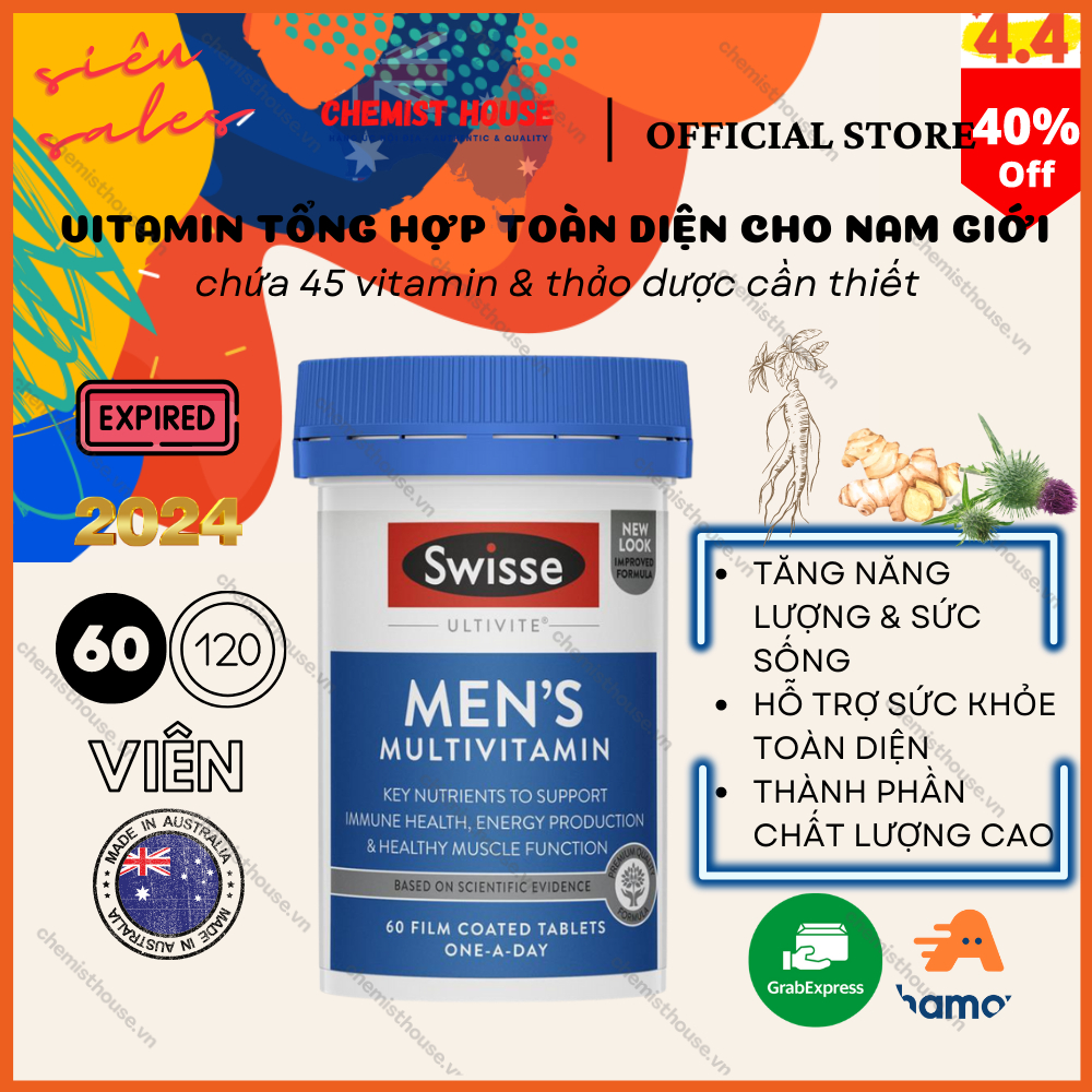 [Hàng Chuẩn ÚC] Swisse Men's Ultivite Multivitamin - 45 Vitamin TRONG 1 VIÊN dành cho Nam