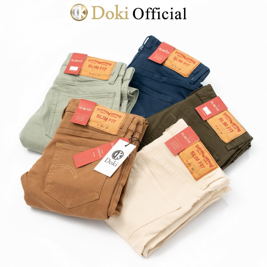 Quần Kaki Jean - Doki cao cấp co giãn 4 chiều, quần kaki nam màu rêu trơn dáng ôm chất vải dầy dặn mềm mịn