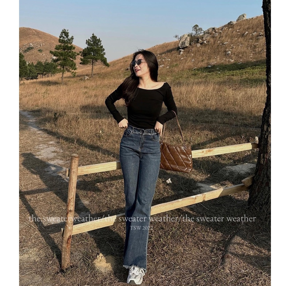 Quần jean Maia dáng loe, lưng cao denim tôn dáng Jean6872 P13K18